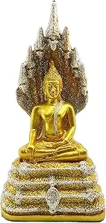 BUDDHO Buddha Pang Nak prok 8" H. Buddha Statue in The Posture of NAGA Poly Resin Thai Buddha Statue for Home Decor Buddha Gift Buddha Sculpture (Gold)