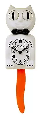 Limited Edition White Kit-Cat Klock Black Bow Tie and Orange Tail Clock