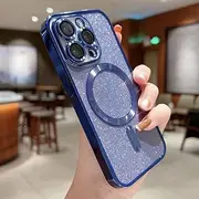 Wireless Charge Phone Case for iPhone 14 13 12 11 Pro Max Plus Soft Bumper Glitter Cover,Blue,for iPhone 13Pro