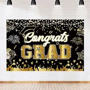 CGXINS Black Decoration Supplies Fireworks Photo Background Graduation Backdrops for Photoshoot Congrats Grad Polyester 7x5 FT Gold Silhouette Graduate Party Banner Photography Backdrop