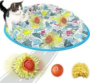 2 in 1 Indoor Cat Interactive Toys, Simulated Hunting Cat Toys, Upgraded Motorised Cat Ball with Plush Shell, Cat Hood with Smart Rolling Ball, Fast Moving Cat Toy Balls with Cat Mats