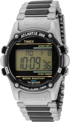 TIMEX TW2U31100 Atlantis 100 Quartz Watch 100M Waterproof Black Silver Unisex