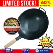 Large 16” Flat Bottom Carbon Steel Wok – Hand-Hammered Traditional Stir-Fry Pan