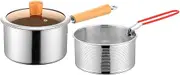 Saucepan Copper Pot 2.5L Small Cookware Melting Butter Multipurpose Sauce Pan Milk Pan for Kitchen Gas Induction Restaurant, Pot with Glass lid (Pot lid Fry Basket)