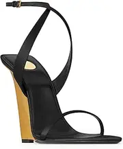 [CAGLGLZ] Wedge Sandals for Women Strappy Wedge Heels Pointed Open Toe Heeled Sandals Buckle Ankle Strap Heels Sexy Wedding Dress Shoes