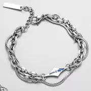 Double Layer Titanium Steel Link Chain Bracelet for Men Women,Punk Hip Hop