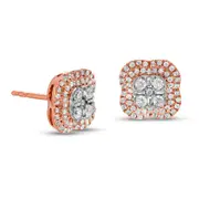 0.5 CT. T.W. Composite Diamond Double Clover Frame Stud Earrings in 10K Rose Gold