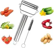 Stainless Steel Julienne Peeler Mutifunctional Vegetable Peeler Ultra Sharp Slicer with Cleaning Brush Kitchen Gadget for Vegetable Fruit