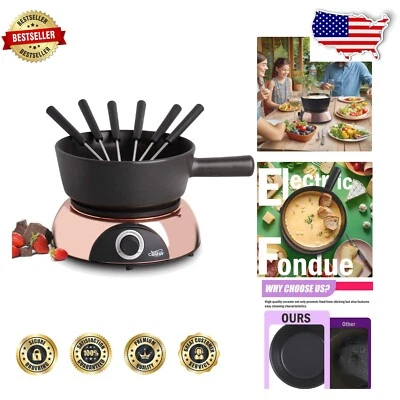 Swiss Design Ceramic Fondue Pot for Meat & Chocolate - 1500W, 6 Forks Included