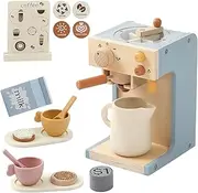 Kids Coffee Maker Playset - Wooden Kitchen Playset Toys - 15PCS Toy Set for Kids Play Kitchen Accessories for Girls & Boys Pretend Play Coffee Maker Toys for Fun