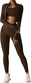 [AGYMNX] Workout Sets for Women 3 Piece High Waisted Seamless Leggings Crop Top Jacket Gym Yoga Outfit Stretchy Sports Bra Sets