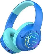 Kids Headphones Wireless with LED Lights, iClever BTH18 Safe Volume 74/85dBA, 43H Playtime, Stereo Sound, USB-C, AUX Cable, Bluetooth5.3 Over Ear Kids Headphones Wireless for Tablet/Travel, Blue