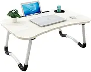 Leona Co Foldable Lap Desk, Folding Laptop Table for Bed, Couch, Sofa, Floor, Portable Tray Desk Notebook Stand with Cup Holder for Working, Eating, Reading, Writing (White)