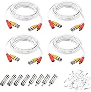 uxcell BNC Video Power Cable,5m/16ft All-in-One Security Camera Wire Cord DC Extension Wire for CCTV Security DVR Camera System Installation Plug & Play Cord,4 Set White