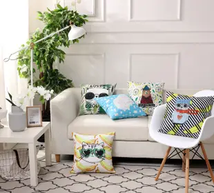 簡約現代風格北歐風抱枕沙發棉麻靠枕貓頭鷹動物圖案樣板房靠墊 (3.3折)