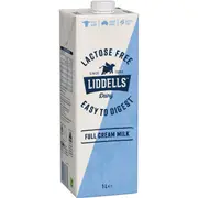 Liddells Lactose Free Full Cream Long Life UHT Milk 1L