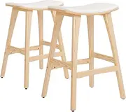 [La Bella] KANSO Wooden Bar Stool Set of 2 – 65cm Seat Height, Minimalist Japanese Design, Curved Seat, Natural Plywood Frame, Beige Fabric, for Kitchen Island, Home Bar or Café
