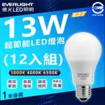 【EVERLIGHT 億光】12入組 13W 超節能LED燈泡 E27 省電燈泡(白光/中性光/黃光)