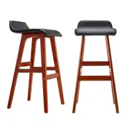 Bar Stool PU Leather Wood Wave Style Set of 2 Black Elegant Structure Bentwood