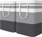2-Pack Large Laundry Basket, Waterproof Collapsible Hamper, 75L, Gradient Grey
