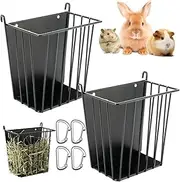 LUAVIARU Upgrades 2pcs Hay Feeder Rabbit - Guinea Pig Hay Feeder - Metal Frame Hay Rack with Adjustable Hook - Less Wasted - for Guinea Pig, Bunny, Chinchilla Cage Accessories - Bunny Feeder