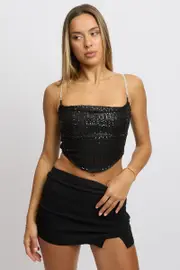 Black Cami Top Cowl Neck Metallic - Size 16, Women's Cami