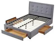 Ellie Double Bed Drawers Fabric Upholstered Bed Frame with Tufted Headboard and Storage Grey