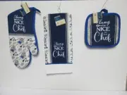 4Pc Set 1 Kitchen Towel & 2 Potholders&Oven Mitt “ALWAYS BE NICE TO THE CHEF"