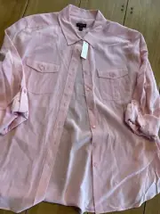 Talbots Petites Silk Button Up Top Blouse Womens 14P Pink NWT