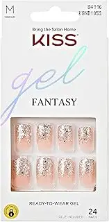 KISS Gel Fantasy Collection Ready-to-Wear Press-On Nails, ‘I Feel You’, Medium Length Square Gel Nails Kit with Pink Gel Nail Glue 0.07 Oz, Manicure Stick, Mini Nail File, and 24 Fake Nails