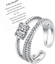 [Askljeby] Anxiety Ring for Daughter, 18K Gold Fidget Ring for Daughter from Mom to My Daughter Cubic Zirconia Adjustable Thumb Stress Anxiety Relief Ring for Women Teens Girls with Beads Spinner