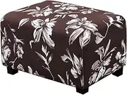 Ottoman Cover Rectangle Polyester Spandex, Printed Stretch Footstool Slipcover, Stool Protector Cover with Elastic Bottom, Removable Washable Footrest Pouffe Covers(Brown,Large 1pc)