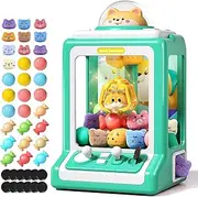 Claw Machine for Kids, Mini Vending Machine with Game Coins & Music, Prize Dispenser Toys for Girls and Boys, Electronic Claw Game Machine for Party Birthdays, Includes 30 Mini Toys (Doggy Green)