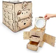 Hitish 3D Wooden Puzzles Cat Treasure Box, Wood Model Building Kits for Kids Adults to Build, DIY Jewelry Box with Light Mirror, Hobbies Projects Creative for Teens Girls Women
