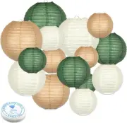 Green Round Chinese Paper Lanterns Decorative 15pcs Hanging Sage