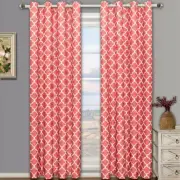 Set 2 Coral White Geo Lattice Curtains Panels Drapes 63 84 96 108 inch Darkening