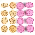 8pcs/set Plastic Flowers Cookies Cutters Cartoon Cookie Stamp Biscuit Mold Home