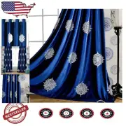 Classic Floral Blackout Curtains 96'' Long - Soft Velvet Drapes with Tie Backs