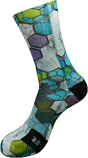[STYLE FOREVER] Futuristic Hexagon Structure Socks with Own Handmade Motif Design 3D Print Socks for Basketball Fitness Volleyball Tennis Golf Breathable Coolmax Sports Socks for Height Performance