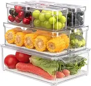BY for Kitchen & Home 7 Pack Fridge Organizer Bins, Clear Stackable Refrigerator Storage with Lids and Removable Drain Tray, Minimalist Style, 30cm x 20cm x 10cm, BPA-Free