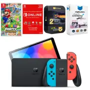 Nintendo Switch Red/Blue OLED + Mario Party Superstars + NSO 1 Year Membership