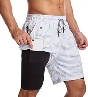 [Generic] Men's Running Shorts, Summer Fitness Gym Training 2 in 1 Sports Double Deck Shorts Beach Swim Sports Pant