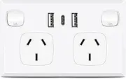 Australian Double Power Point with Dual USB Type C Charging Ports - 3-Port Type C Outlet 10A, USB A & C Charger 5V 3.6A - Fast Charging, White (5)