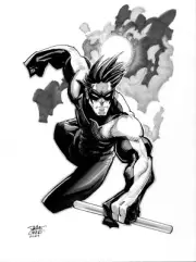 DC Comics - Nightwing B&W Sketch - Original Art Drawing 9"x12" by Dave Cole