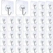 Pasun Self-Adhesive Wall Hooks, Pack of 42 Adhesive Hooks, Transparent, No Drilling, Towel Hooks for Kitchen, Bathroom, Wall & Ceiling Hanger, Maximum 10 kg