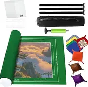 1500 Pieces Puzzle Mat Roll Up with 18 Glue Sheets & 6 Hooks – Jigsaw Puzzle Board Jigsaw Puzzle Keeper with 8 Sorting Trays, Inflatable Tube & Storage Bag – Puzzle Storage & Display Solution, Green