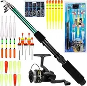 Fishing Rod Combo, Fishing Pole and Reel Combo Fishing Rod Set Telescopic Fishing Rod Pole with Spinning Reel Floats Hooks Accessories, Fishing Gear Set for Beginner Adults Saltwater Freshwater