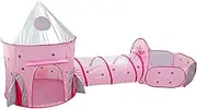 3 in 1 Sky Style Large Play Tent Crawling Tunnels and Ball Pit Set for Toddlers Indoor Outdoor with Carrying Bag (Pink)