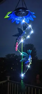 Solar Hummingbirds Windchime Bell Ringer LED Lights Yard Garden Deck Patio Decor