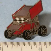 Wing Sprint Racing car Lapel Racing Pin Red w Checkered Flag type